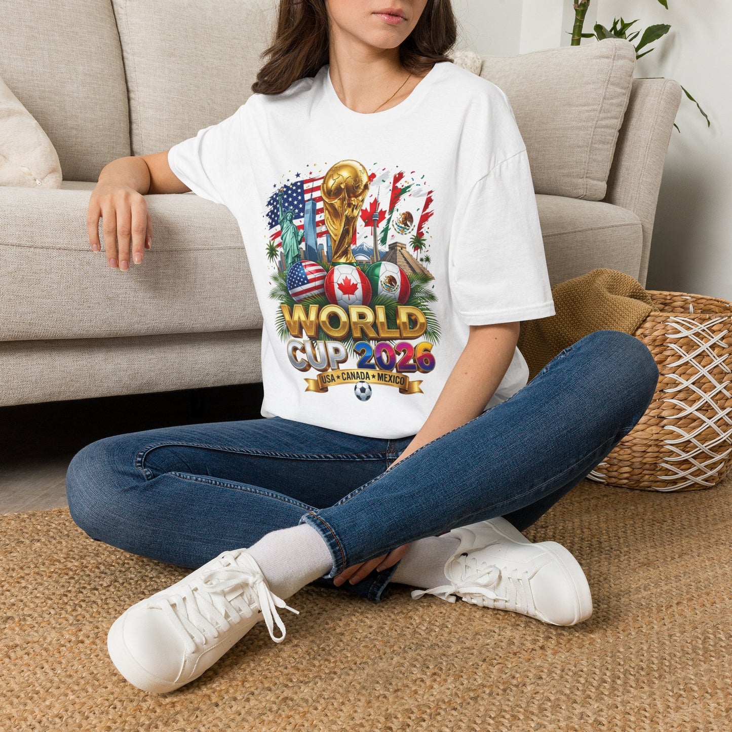 T-Shirt — World Cup 2026 Trophy Design with USA, Canada & Mexico Flags
