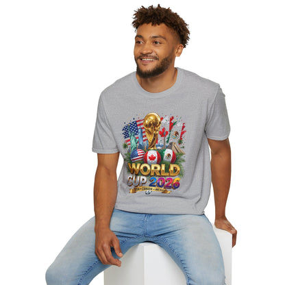T-Shirt — World Cup 2026 Trophy Design with USA, Canada & Mexico Flags