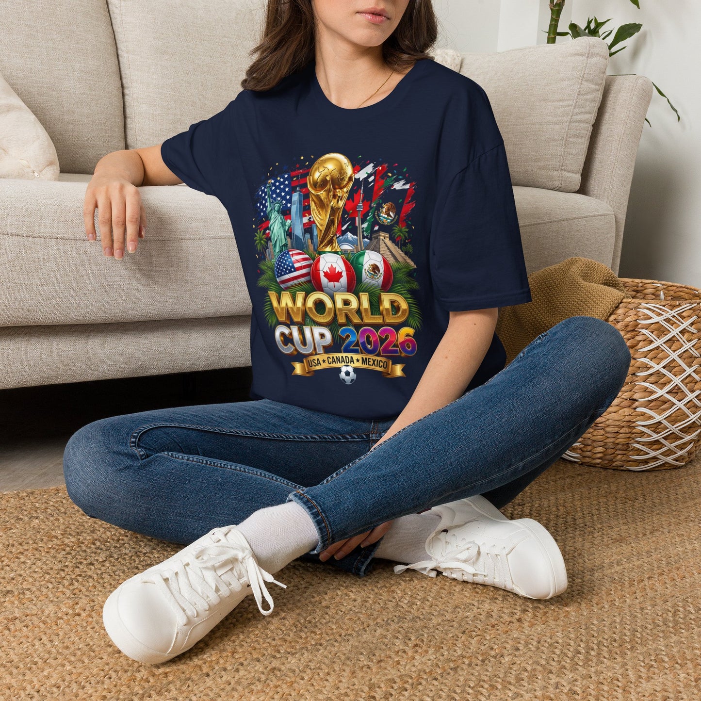 T-Shirt — World Cup 2026 Trophy Design with USA, Canada & Mexico Flags