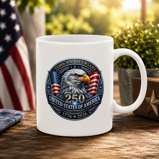 Patriotic Eagle Ceramic Mug — American Flag Emblem Coffee Cup 11oz Independence Day USA