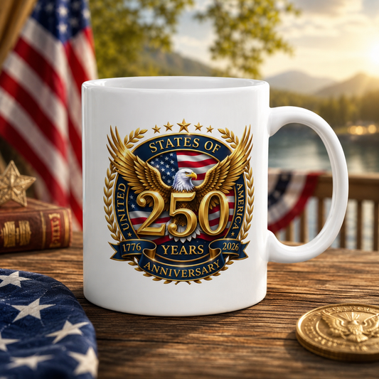 250 Anniversary USA Eagle Emblem Ceramic Mug – Patriotic Military Coffee Cup 11oz Independence Day USA