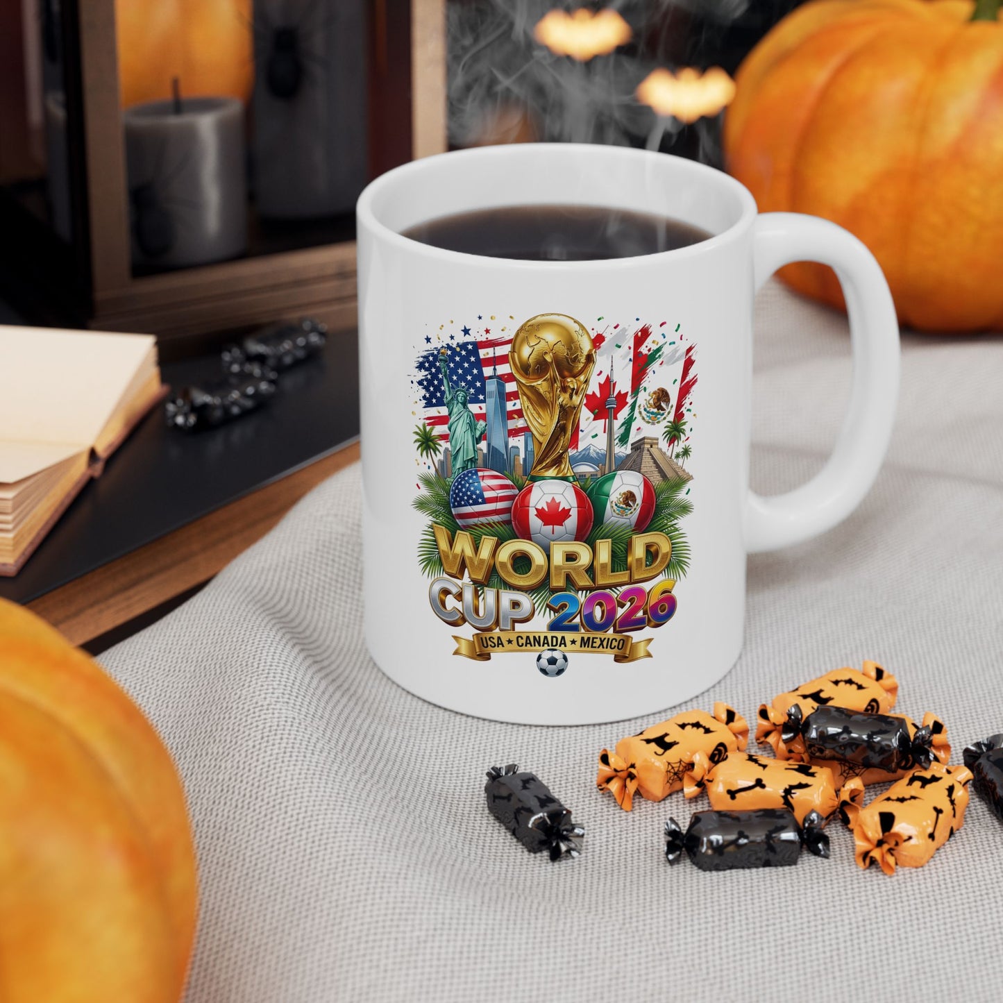 World Cup 2026 Ceramic Mug - Colorful Floral Sugar Coffee Cup 11oz USA Mexico Canada Soccer