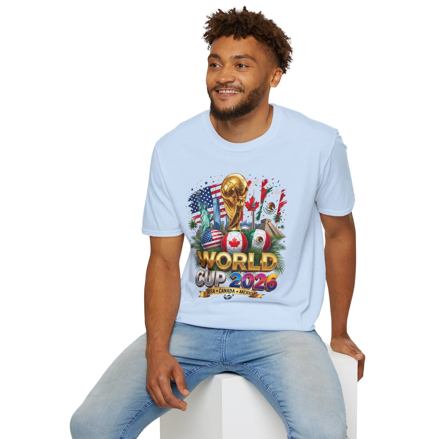 T-Shirt — World Cup 2026 Trophy Design with USA, Canada & Mexico Flags