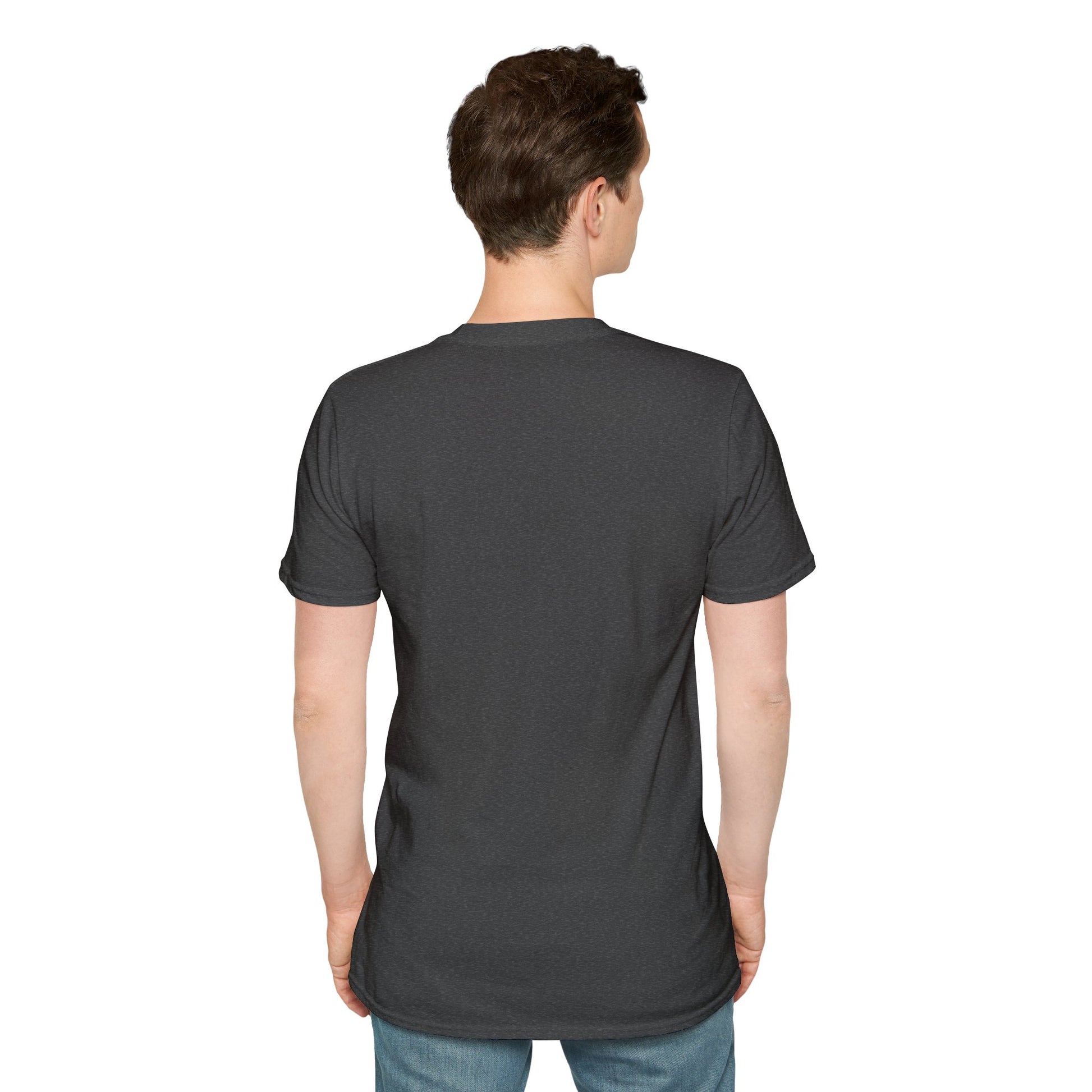 Dark gray t-shirt with the 250th anniversary eagle design, worn by a man, back view