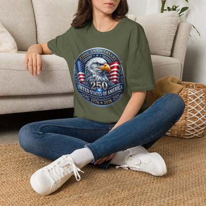 USA Eagle 250th Anniversary T-Shirt by Printify featuring American eagle and bicentennial design celebrating 1776-2026.