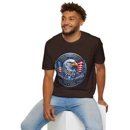 USA Eagle T-Shirt celebrating 250th anniversary, featuring patriotic eagle design for the United States bicentennial 1776–2026.