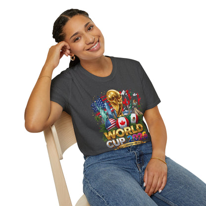 T-Shirt — World Cup 2026 Trophy Design with USA, Canada & Mexico Flags
