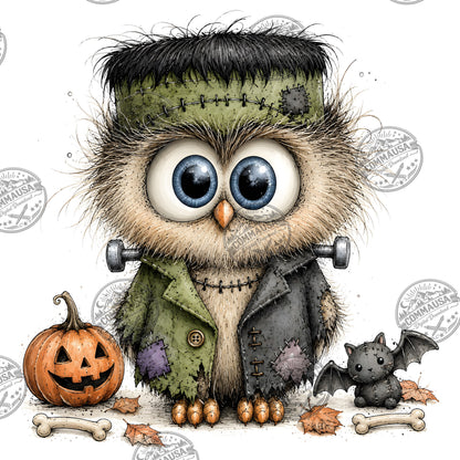 Halloween Owls Clipart PNG, Whimsical Costumed Owls Sublimation, Spooky Cute Owl Design for Crafts, Decor, POD Commercia