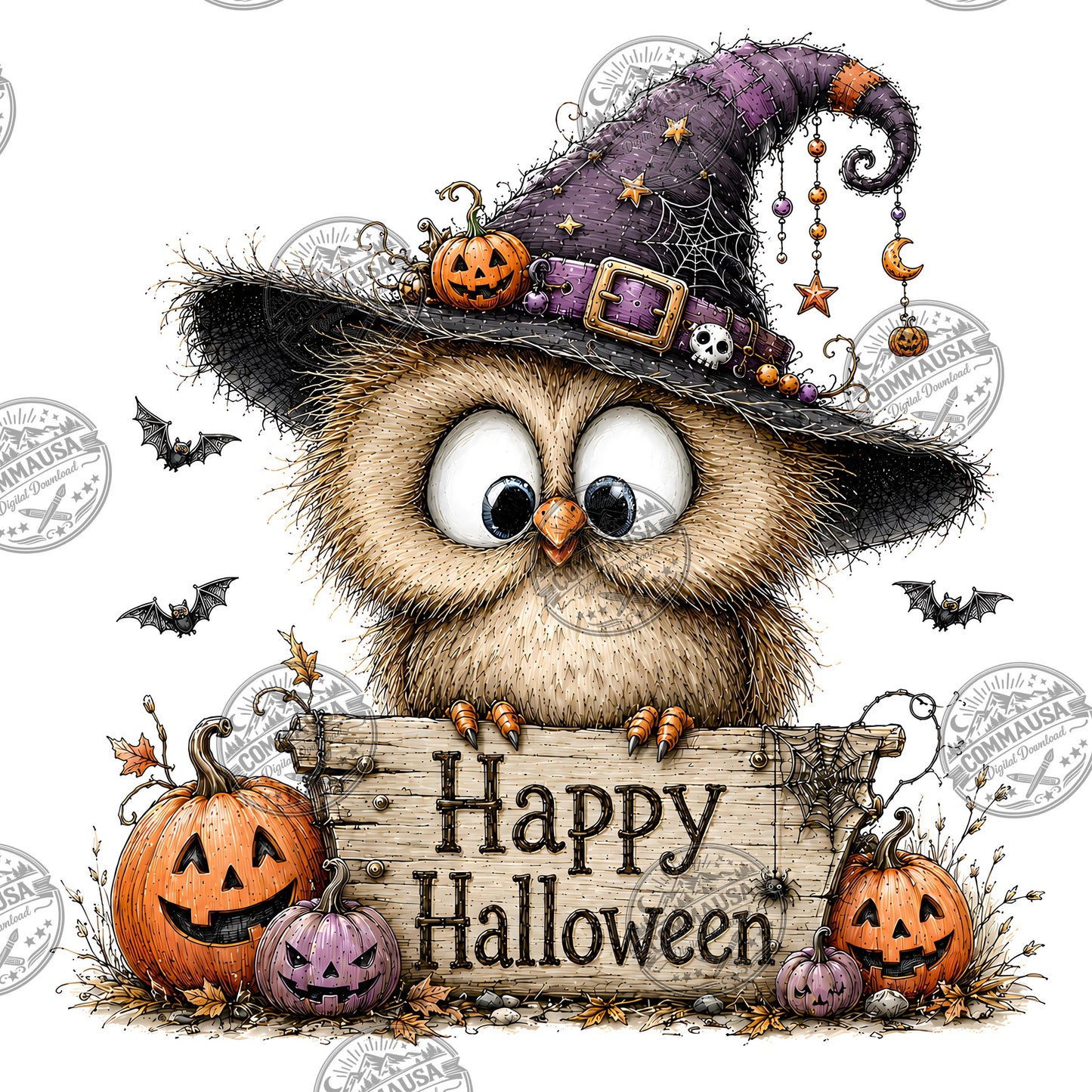 Halloween Owls Clipart PNG, Whimsical Costumed Owls Sublimation, Spooky Cute Owl Design for Crafts, Decor, POD Commercia