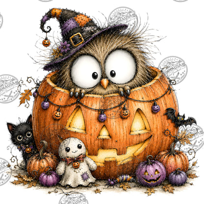 Halloween Owls Clipart PNG, Whimsical Costumed Owls Sublimation, Spooky Cute Owl Design for Crafts, Decor, POD Commercia