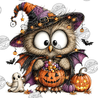 Halloween Owls Clipart PNG, Whimsical Costumed Owls Sublimation, Spooky Cute Owl Design for Crafts, Decor, POD Commercia
