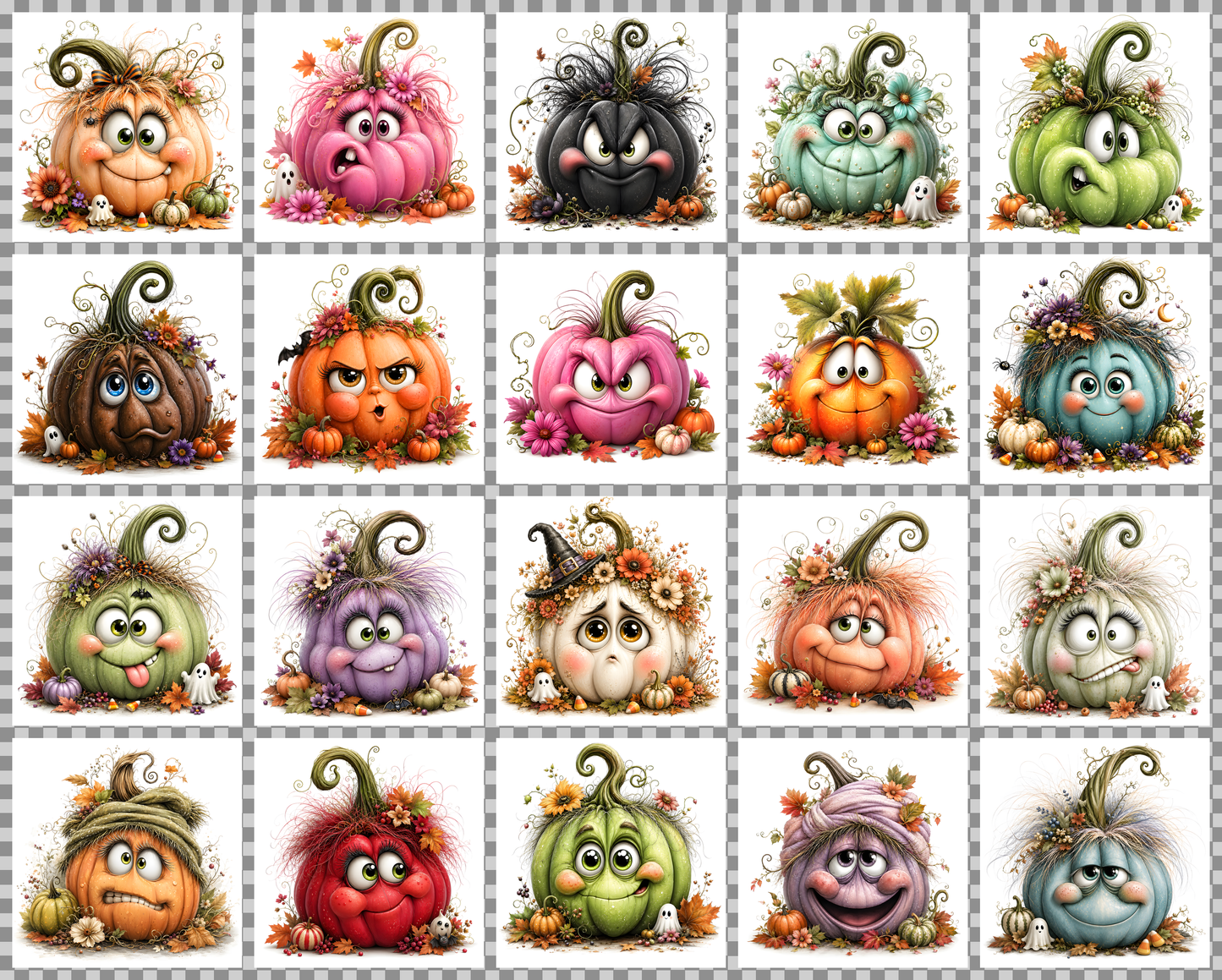 Cute Pumpkin PNG Whimsical Halloween Clipart Sublimation Design Fall Autumn Decor Commercial Use Pumpkin Characters