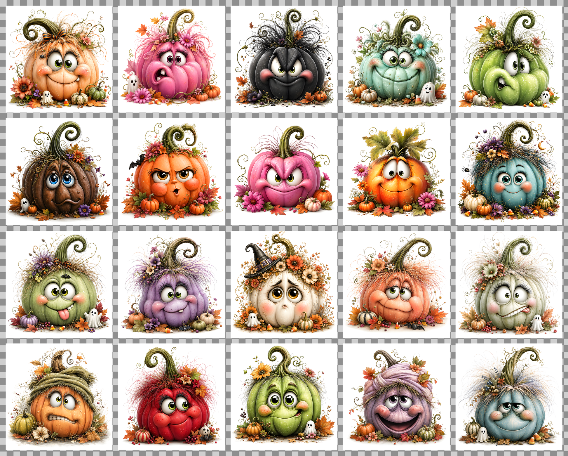 Cute Pumpkin PNG Whimsical Halloween Clipart Sublimation Design Fall Autumn Decor Commercial Use Pumpkin Characters
