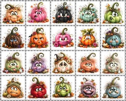 Cute Pumpkin PNG Whimsical Halloween Clipart Sublimation Design Fall Autumn Decor Commercial Use Pumpkin Characters