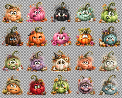 Cute Pumpkin PNG Whimsical Halloween Clipart Sublimation Design Fall Autumn Decor Commercial Use Pumpkin Characters