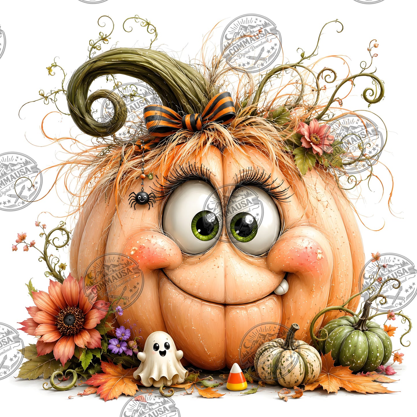 Cute Pumpkin PNG Whimsical Halloween Clipart Sublimation Design Fall Autumn Decor Commercial Use Pumpkin Characters