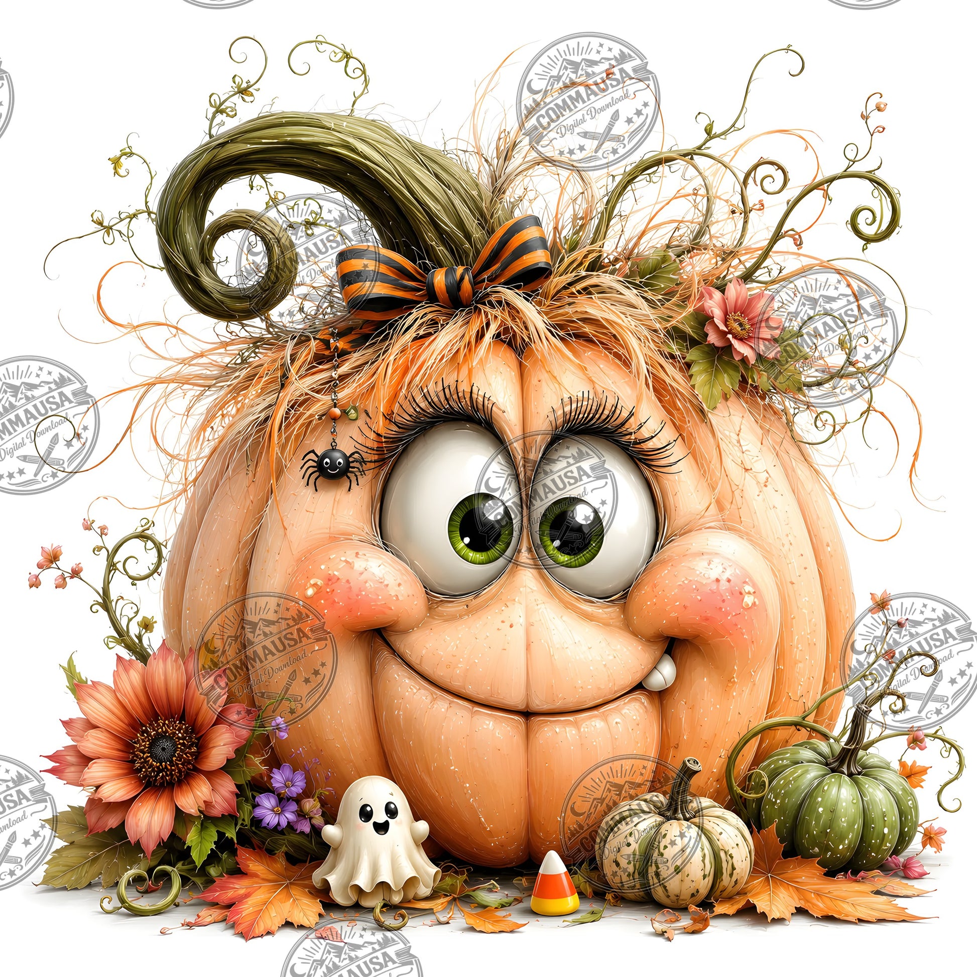 Cute Pumpkin PNG Whimsical Halloween Clipart Sublimation Design Fall Autumn Decor Commercial Use Pumpkin Characters