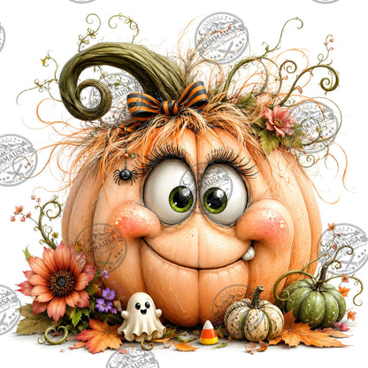 Cute Pumpkin PNG Whimsical Halloween Clipart Sublimation Design Fall Autumn Decor Commercial Use Pumpkin Characters