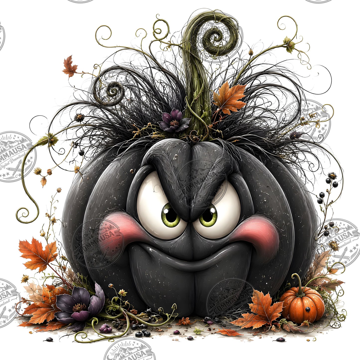 Cute Pumpkin PNG Whimsical Halloween Clipart Sublimation Design Fall Autumn Decor Commercial Use Pumpkin Characters