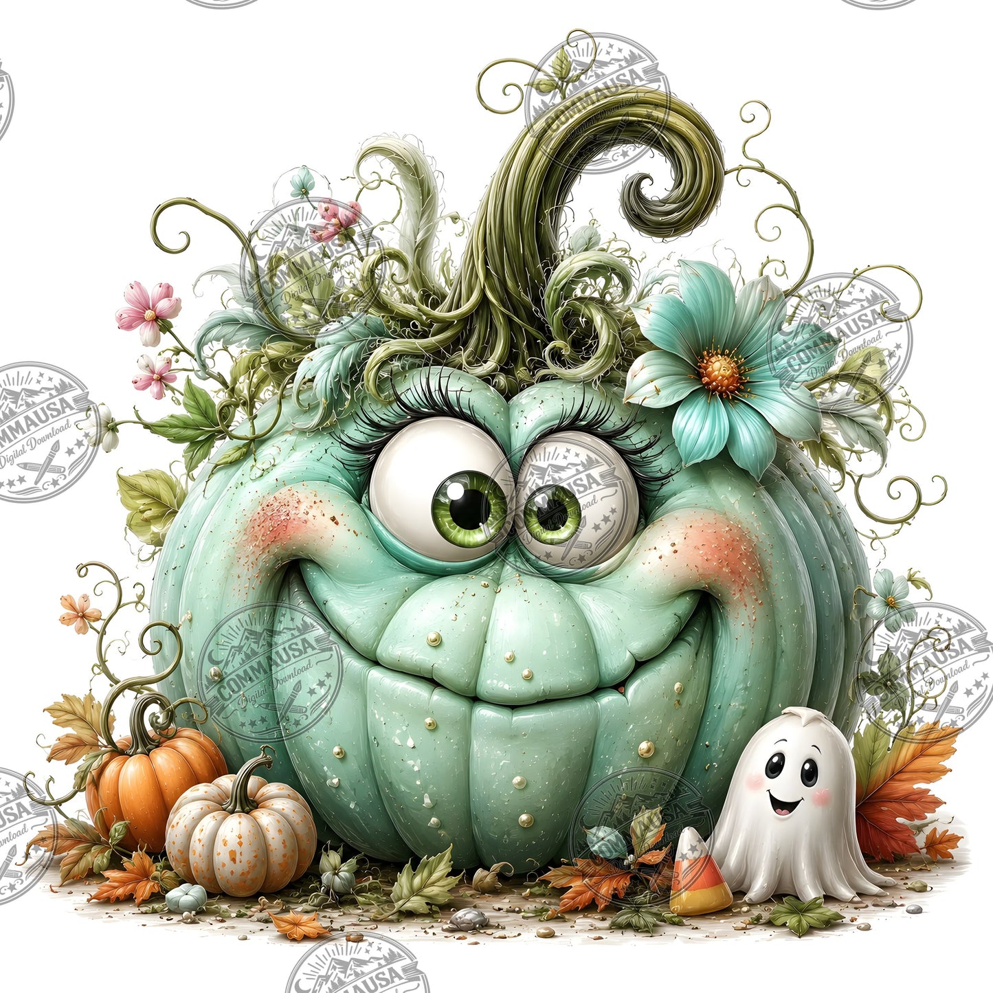 Cute Pumpkin PNG Whimsical Halloween Clipart Sublimation Design Fall Autumn Decor Commercial Use Pumpkin Characters