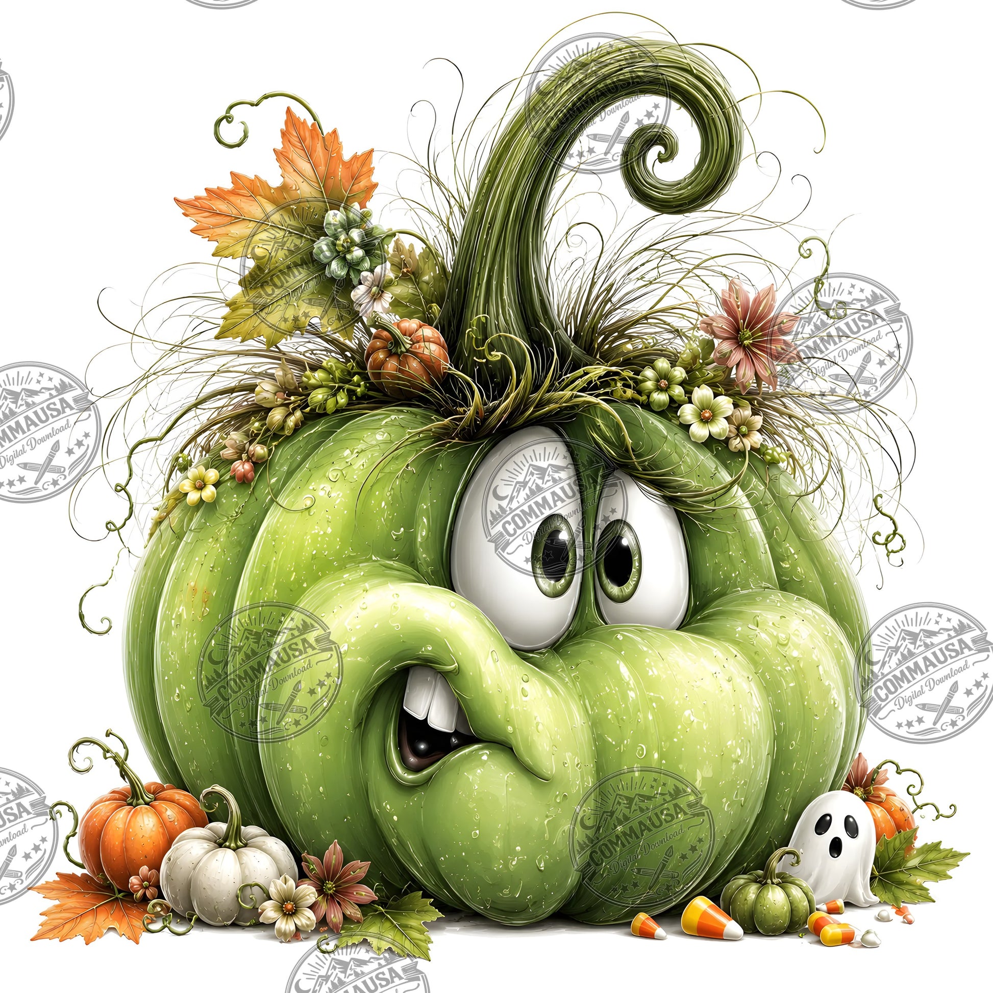 Cute Pumpkin PNG Whimsical Halloween Clipart Sublimation Design Fall Autumn Decor Commercial Use Pumpkin Characters