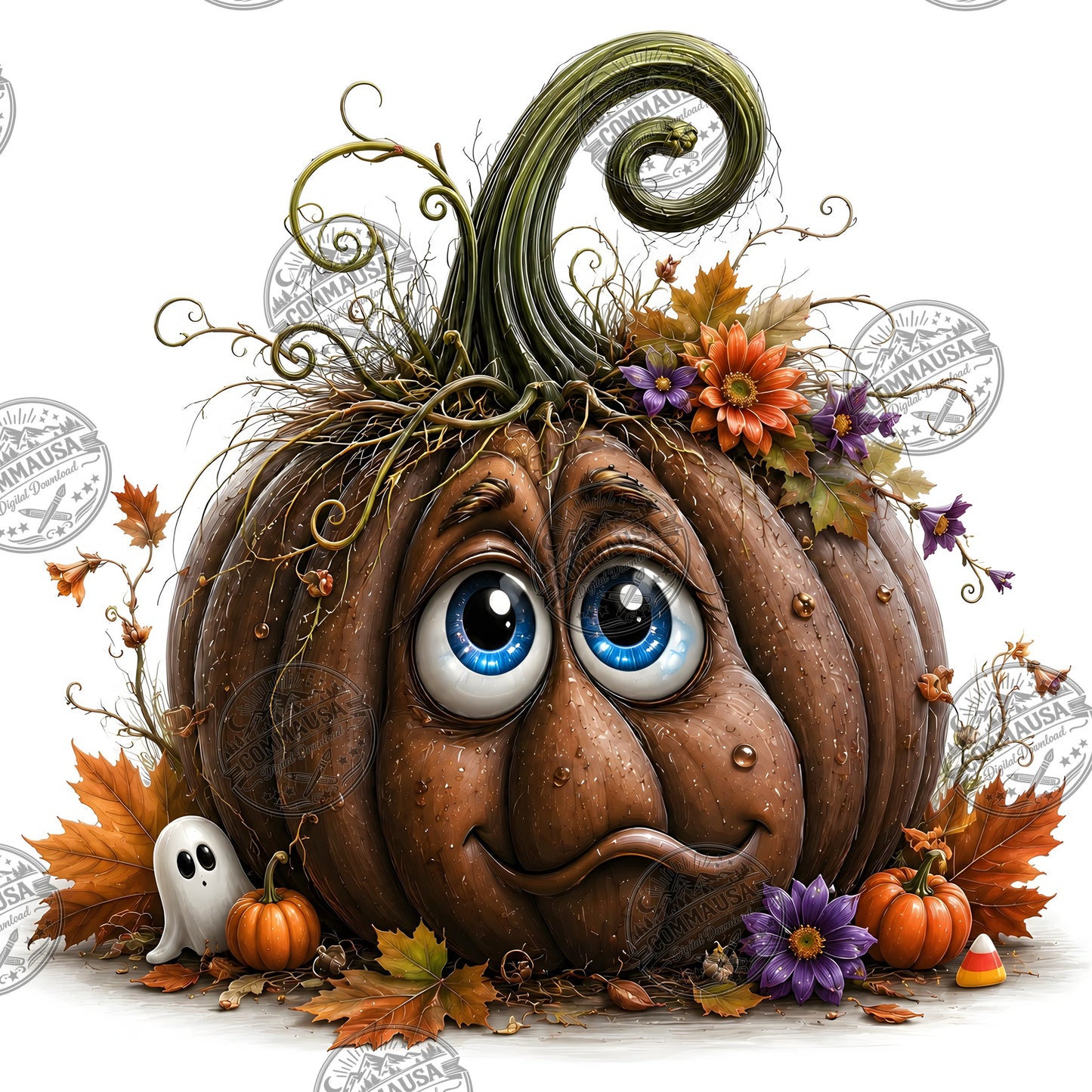 Cute Pumpkin PNG Whimsical Halloween Clipart Sublimation Design Fall Autumn Decor Commercial Use Pumpkin Characters