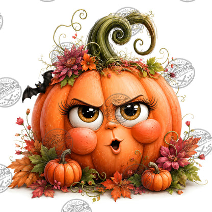 Cute Pumpkin PNG Whimsical Halloween Clipart Sublimation Design Fall Autumn Decor Commercial Use Pumpkin Characters