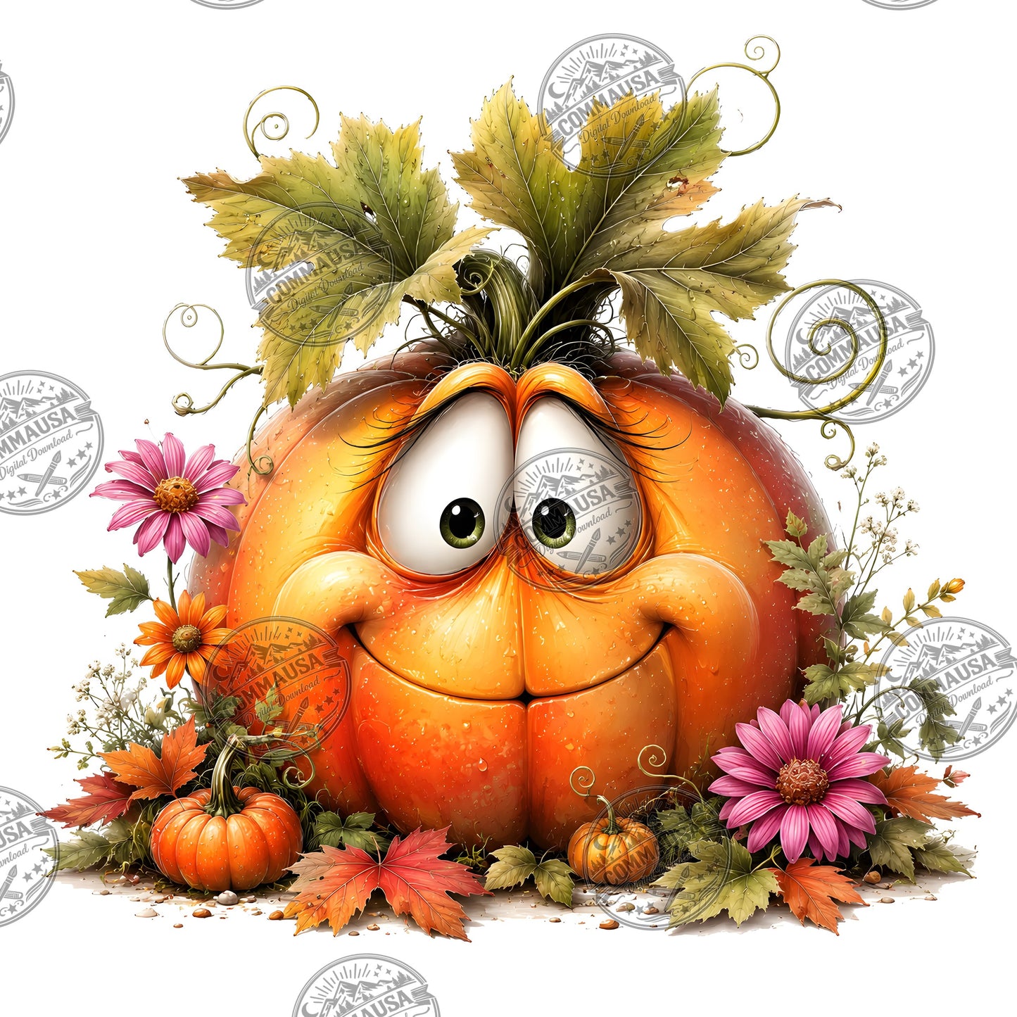 Cute Pumpkin PNG Whimsical Halloween Clipart Sublimation Design Fall Autumn Decor Commercial Use Pumpkin Characters