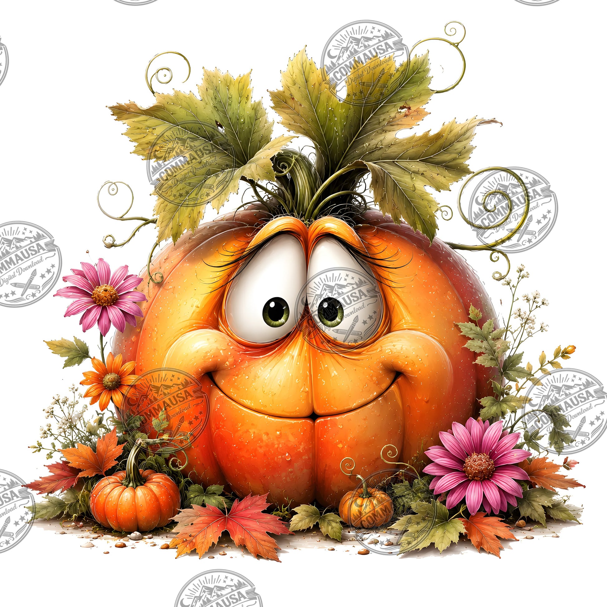 Cute Pumpkin PNG Whimsical Halloween Clipart Sublimation Design Fall Autumn Decor Commercial Use Pumpkin Characters