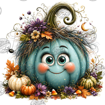 Cute Pumpkin PNG Whimsical Halloween Clipart Sublimation Design Fall Autumn Decor Commercial Use Pumpkin Characters