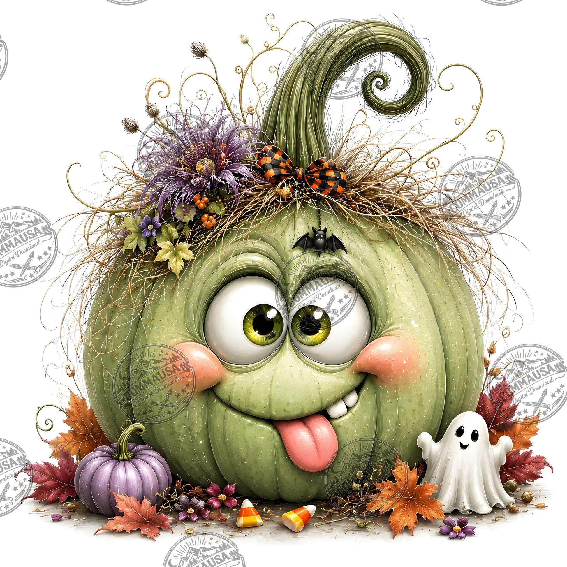 Cute Pumpkin PNG Whimsical Halloween Clipart Sublimation Design Fall Autumn Decor Commercial Use Pumpkin Characters