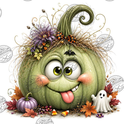 Cute Pumpkin PNG Whimsical Halloween Clipart Sublimation Design Fall Autumn Decor Commercial Use Pumpkin Characters