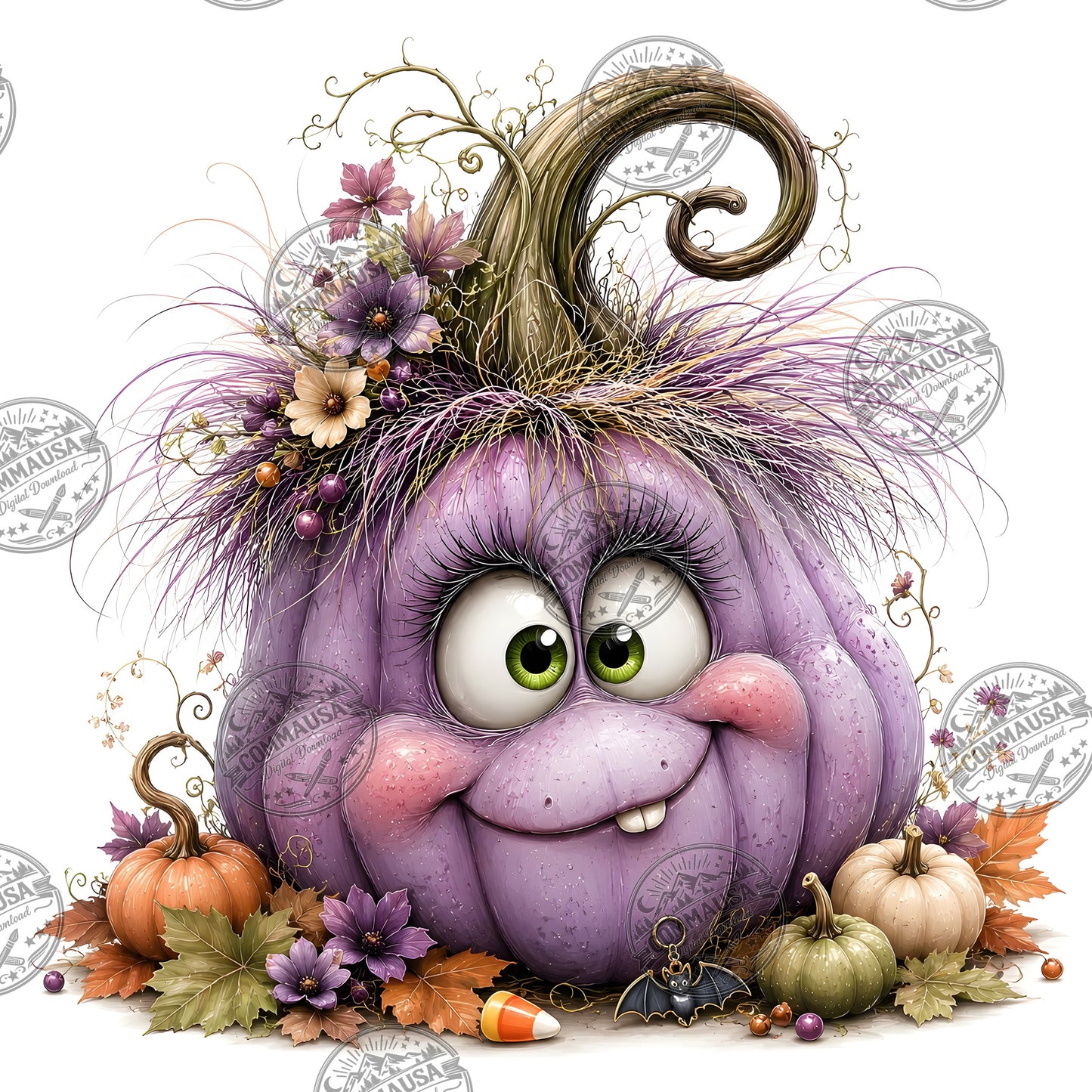 Cute Pumpkin PNG Whimsical Halloween Clipart Sublimation Design Fall Autumn Decor Commercial Use Pumpkin Characters