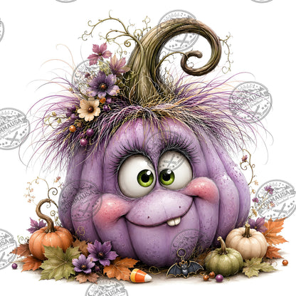 Cute Pumpkin PNG Whimsical Halloween Clipart Sublimation Design Fall Autumn Decor Commercial Use Pumpkin Characters