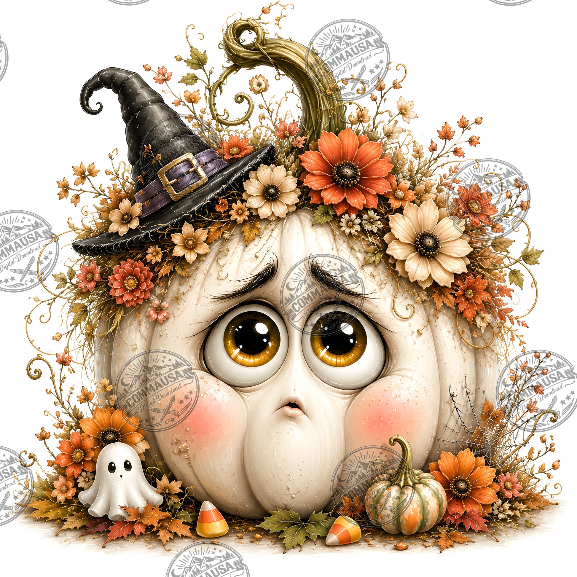 Cute Pumpkin PNG Whimsical Halloween Clipart Sublimation Design Fall Autumn Decor Commercial Use Pumpkin Characters