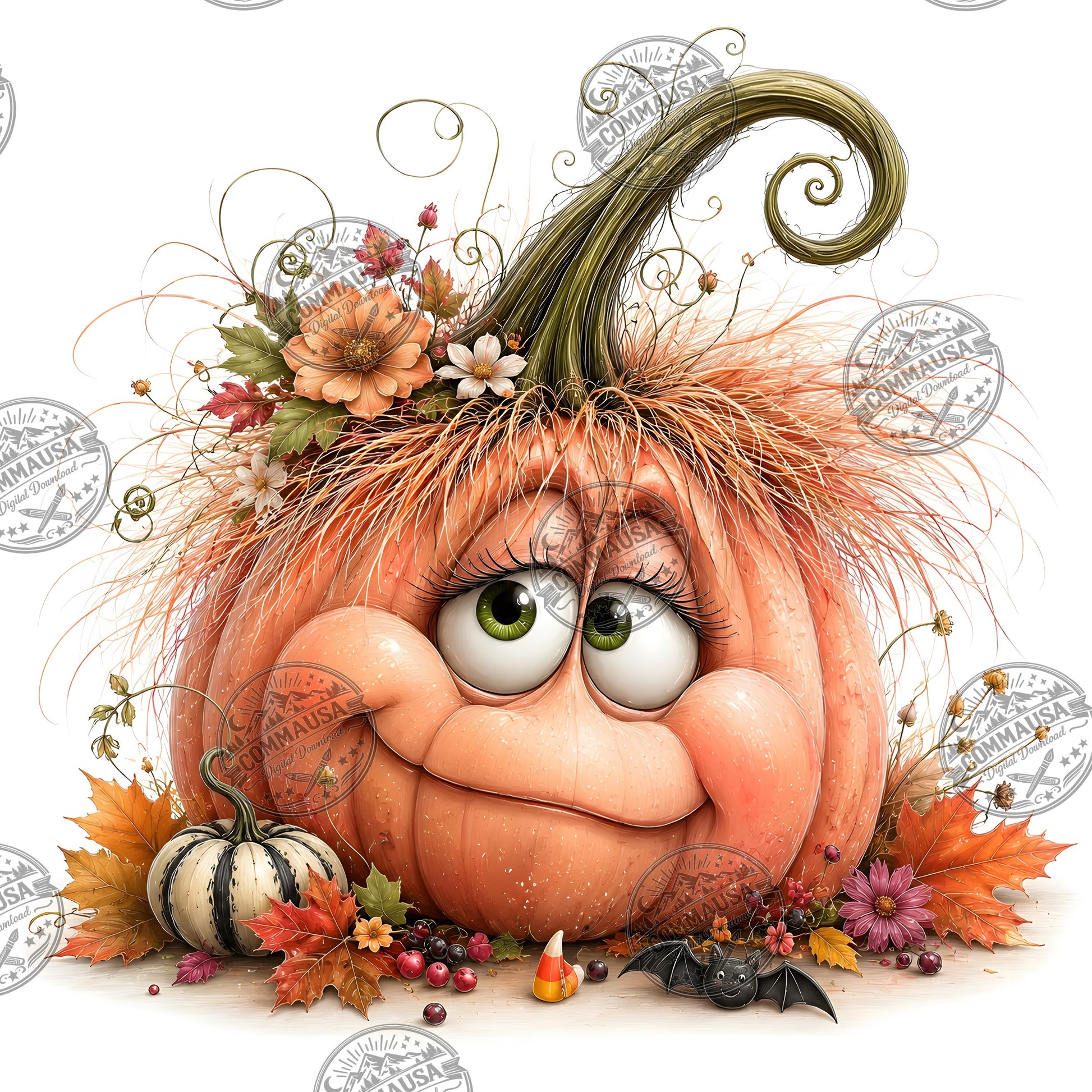 Cute Pumpkin PNG Whimsical Halloween Clipart Sublimation Design Fall Autumn Decor Commercial Use Pumpkin Characters