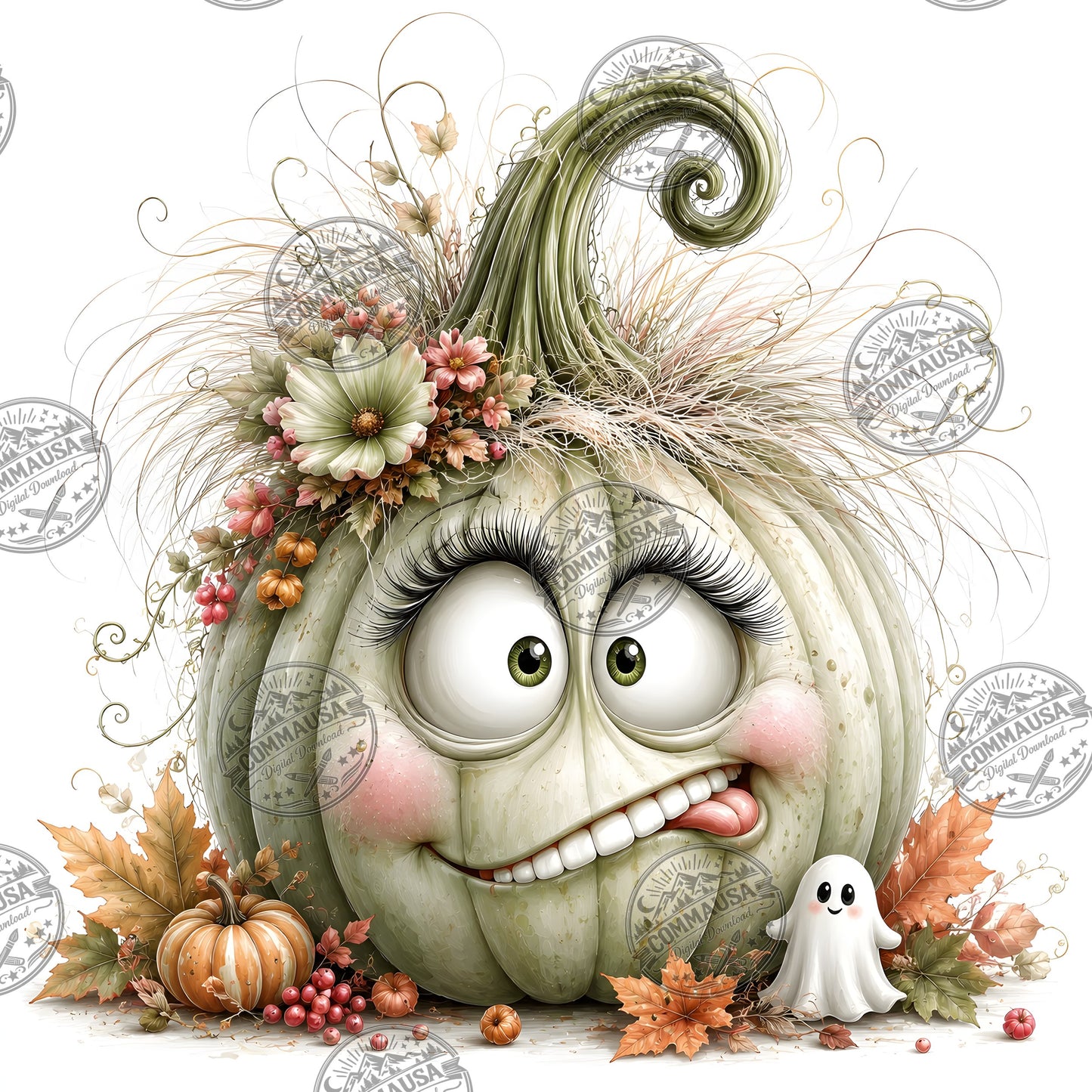 Cute Pumpkin PNG Whimsical Halloween Clipart Sublimation Design Fall Autumn Decor Commercial Use Pumpkin Characters