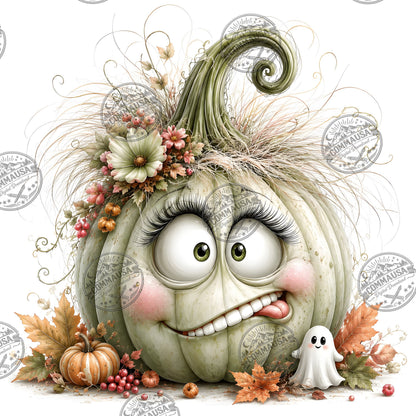 Cute Pumpkin PNG Whimsical Halloween Clipart Sublimation Design Fall Autumn Decor Commercial Use Pumpkin Characters