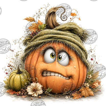 Cute Pumpkin PNG Whimsical Halloween Clipart Sublimation Design Fall Autumn Decor Commercial Use Pumpkin Characters