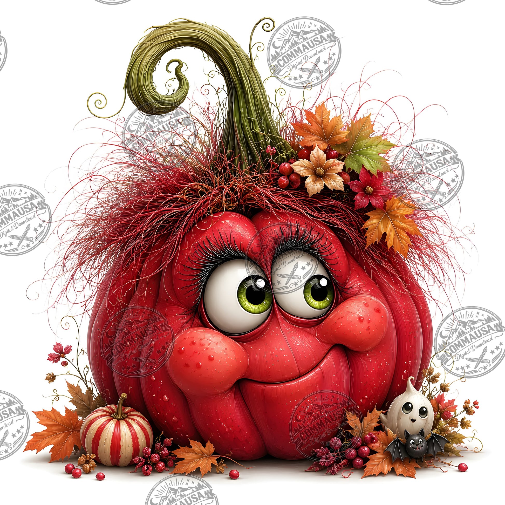 Cute Pumpkin PNG Whimsical Halloween Clipart Sublimation Design Fall Autumn Decor Commercial Use Pumpkin Characters