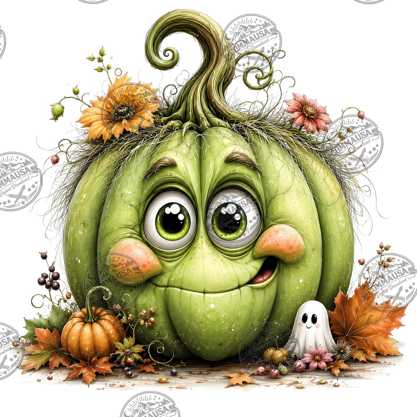 Cute Pumpkin PNG Whimsical Halloween Clipart Sublimation Design Fall Autumn Decor Commercial Use Pumpkin Characters