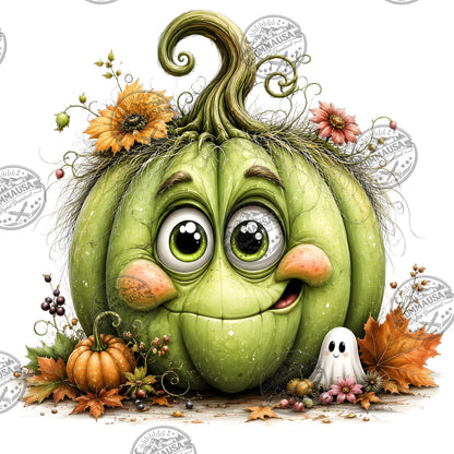 Cute Pumpkin PNG Whimsical Halloween Clipart Sublimation Design Fall Autumn Decor Commercial Use Pumpkin Characters