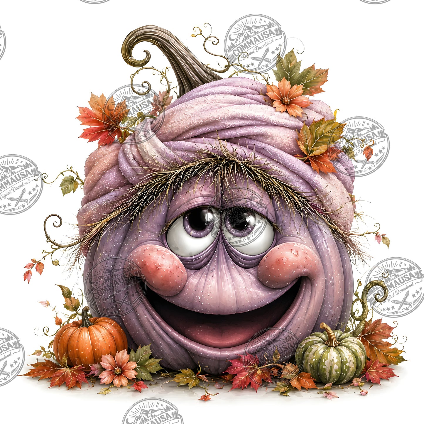 Cute Pumpkin PNG Whimsical Halloween Clipart Sublimation Design Fall Autumn Decor Commercial Use Pumpkin Characters