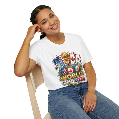 T-Shirt — World Cup 2026 Trophy Design with USA, Canada & Mexico Flags