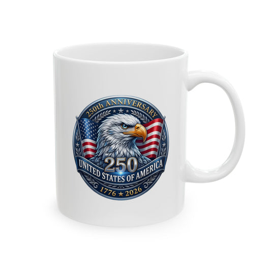 Patriotic Eagle Ceramic Mug — American Flag Emblem Coffee Cup 11oz Independence Day USA