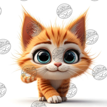 Cute Gray Tabby Kitten PNG, Big Eyed Kitten Cartoon Clipart, Nursery Wall Art, Sublimation Design, Commercial Use POD