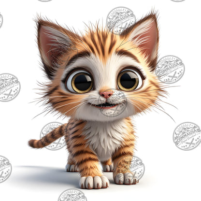 Cute Gray Tabby Kitten PNG, Big Eyed Kitten Cartoon Clipart, Nursery Wall Art, Sublimation Design, Commercial Use POD