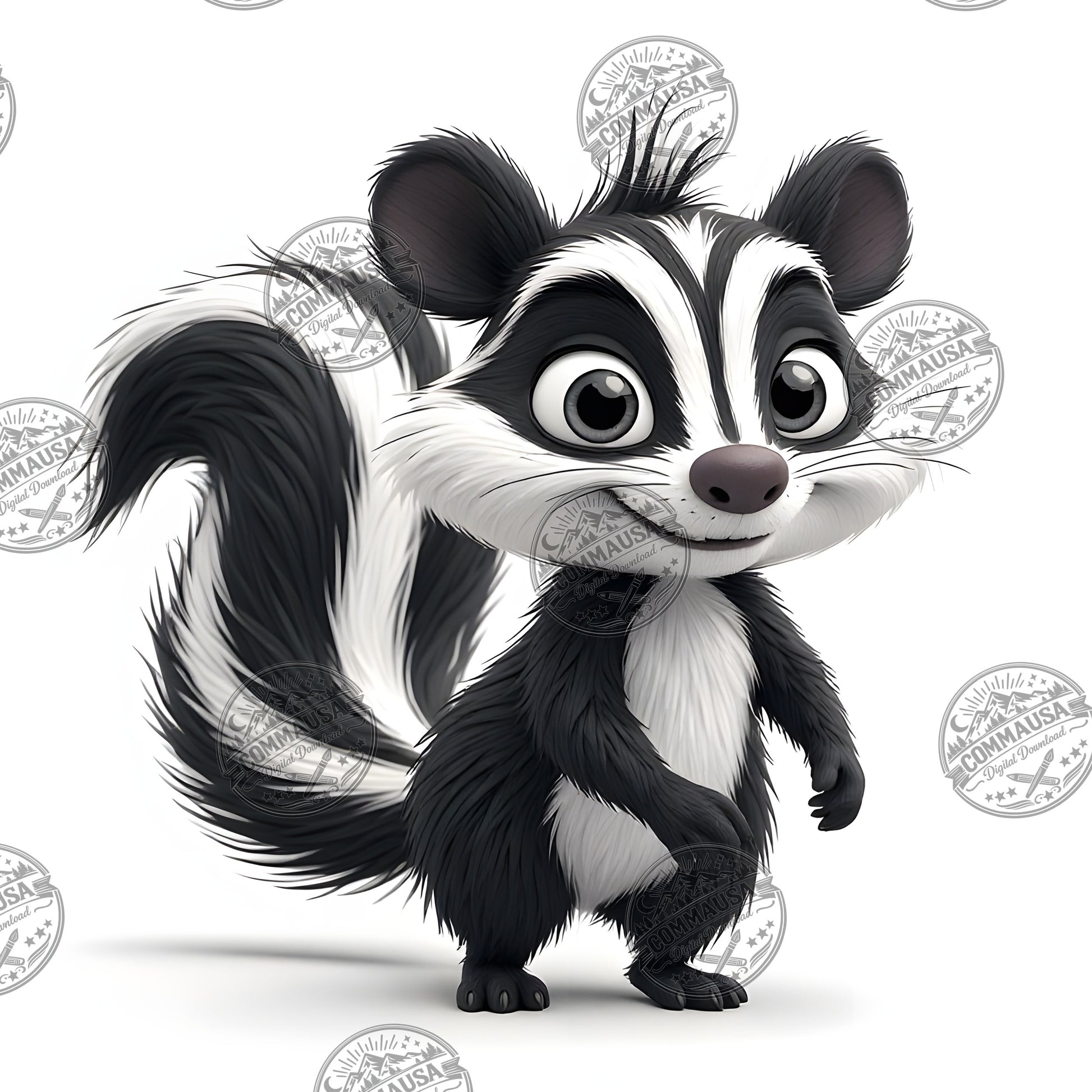 Cute Skunk Nursery Wall Art Printable Woodland Animal Decor PNG Kids Room Sublimation Commercial Use