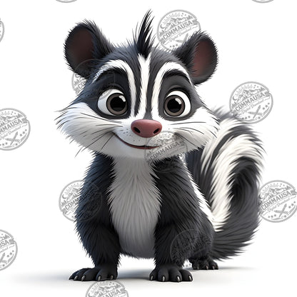 Cute Skunk Nursery Wall Art Printable Woodland Animal Decor PNG Kids Room Sublimation Commercial Use