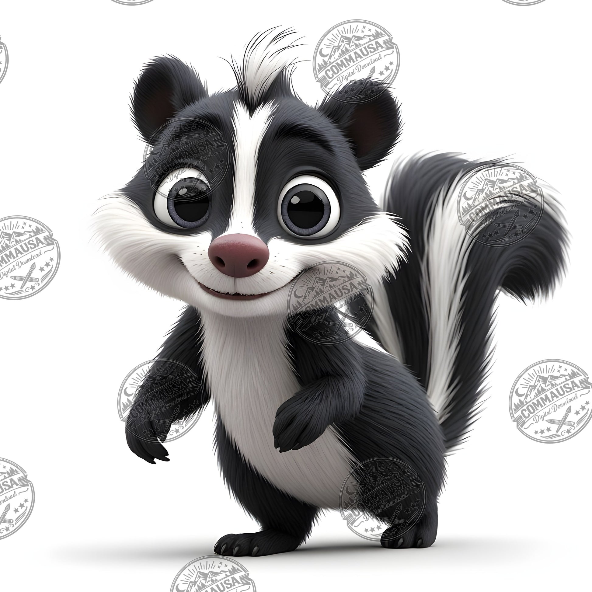 Cute Skunk Nursery Wall Art Printable Woodland Animal Decor PNG Kids Room Sublimation Commercial Use